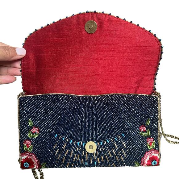 Mary Frances Blue Beaded Mystic Flap Crossbody Bag Gold Chain Crossbody - Picture 8 of 16